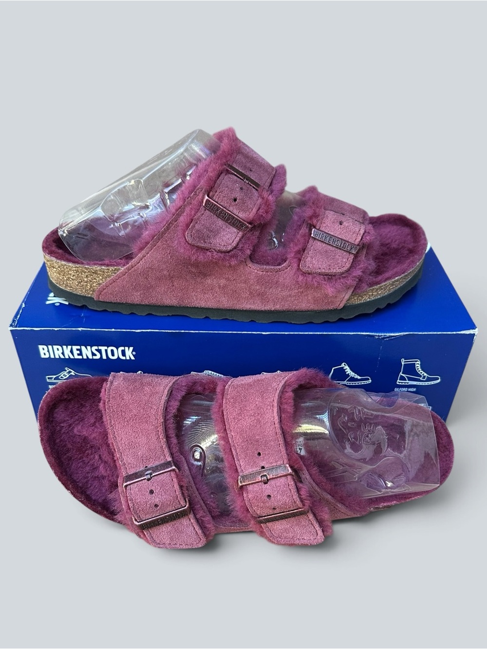 Birkenstock Women's Arizona MAROON Suede Shearling Sandal 41/10 Narrow NEW - Picture 8 of 10